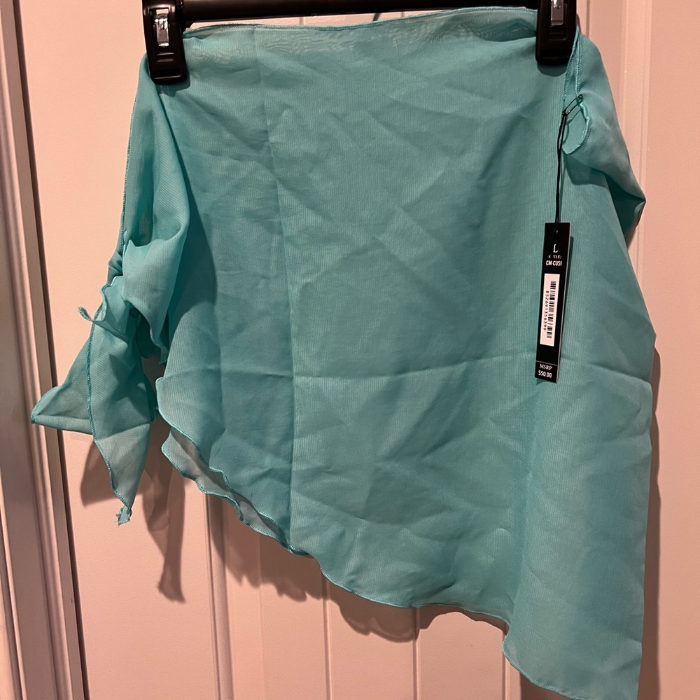 NWT Catherine Malandrino Asymmetrical Blue aqua teal green Wrap SARONG Skirt